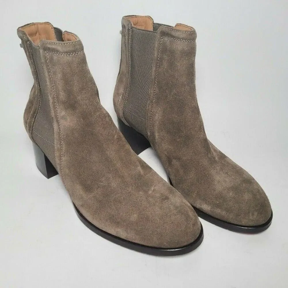 Aquatalia Neeva Boots Brown taupe Suede Ankle heel Pull-on Booties sz 8.5 new